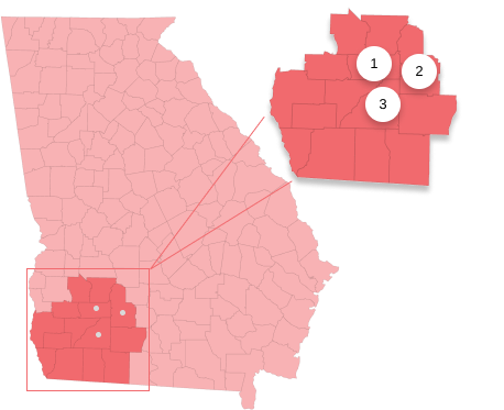 Map showing screening location centers